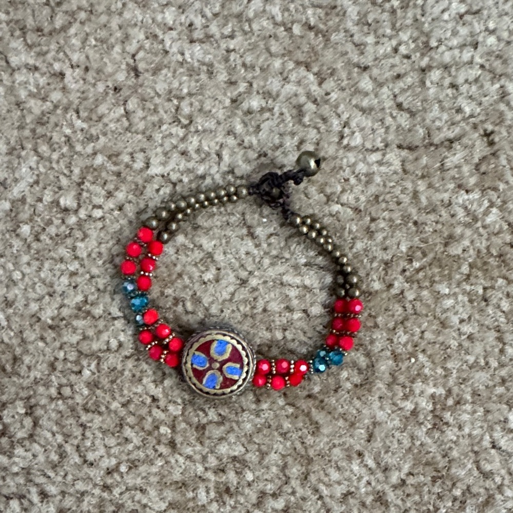 Red and Gold Beaded Bracelet from Thailand